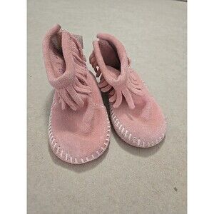 Suede Pink Moccasin Fringe Ankle Boots, Toddler Girl's First Walking Booties 4‎